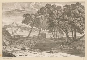 Arkadische Landschaft mit einem Fischer in einem Boot von Théodore