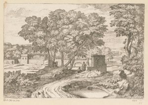Arkadische Landschaft mit zwei Frauen an einem Brunnen von Théodore