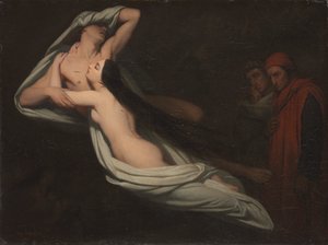 Dante und Virgil treffen die Schatten von Francesca da Rimini und Paolo von Théodore Caruelle d