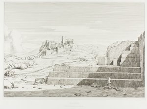 Die Akropolis, Athen: Die Pnyx, Areopag, Akropolis und Berg Hymmettos von Théodore Caruelle d