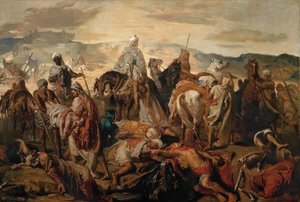 Arabische Reiter tragen ihre Toten weg von Théodore Chassériau