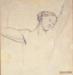 Weibliches Modell, Halbfigur mit erhobenen Armen