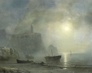 Ansicht einer felsigen Küste bei Mondlicht von Théodore Gudin (attributed to)