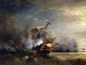 Die Seeschlacht bei Lizard Point, Cornwall am 21. Oktober 1707 von Jean Antoine Theodore Gudin