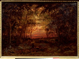 Sonnenuntergang im Wald von Pierre Etienne Theodore Rousseau