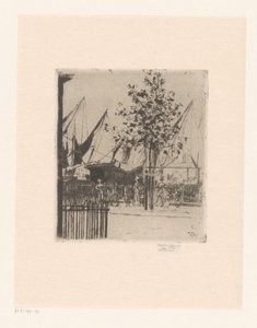 Straßenansicht mit Figuren bei einem Hafen von Théodore Roussel (signed by artist)