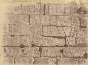 Nahaufnahme von Hieroglypheninschriften und Skulpturen (Liste der besiegten Nationen), Karnak von Théodule Devéria