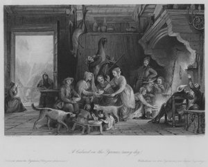 Ein Kabarett in den Pyrenäen (Regentag) (Stich) von Thomas (after) Allom