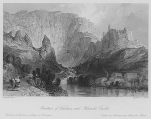 Brunnen von Vaucluse und Petrarcas Schloss von Thomas (after) Allom