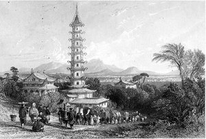 Porzellanturm, Nanking, graviert von Henry Adlard von Thomas (after) Allom