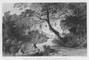 Warkworth Einsiedelei, Northumberland (Gravur) von Thomas (after) Allom