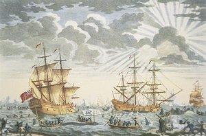 Der Grönland- oder Walfang (Gravur von E. Kirkall, ca. 1720)
