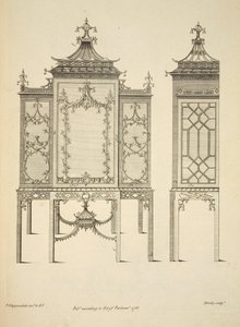 Entwurf für ein Porzellangehäuse, veröffentlicht 1753 (Gravur) von Thomas (after) Chippendale