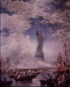 Enthüllung der Freiheitsstatue im New Yorker Hafen, 28. Oktober 1886 (Farblithografie)