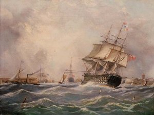 Britisches Kriegsschiff vor Portsmouth von Thomas (attr. to) Buttersworth