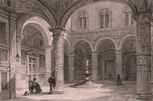 Hof des Palazzo Vecchio in Florenz, Toskana, Italien, Stahlstich von James Tingle nach einer Zeichnung von Thomas Allom