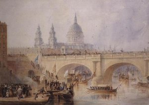 Ausschiffung des Lord Mayor an der Blackfriars Bridge, ca. 1830 von Thomas Allom
