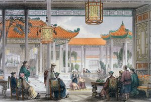 Gaukler im Hof eines Mandarinenpalastes, China, 1843