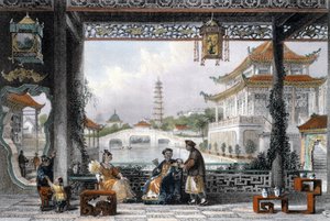 Pavillon und Gärten eines Mandarins in der Nähe von Peking, China, 1843 von Thomas Allom