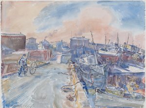 Reykjavik vom Hauptkai, frostiger Morgen, Island, ca. 1930 von Thomas Barclay Hennell