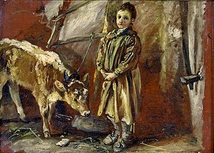 Junge mit angebundenem Kalb von Thomas Barker