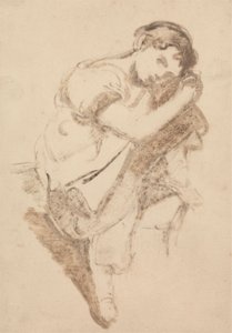 Studie eines jungen Mädchens, das ihren Kopf auf ihr Knie legt von Thomas Barker