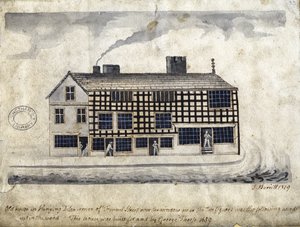 Altes Haus am Hanging Ditch, Manchester, 1819 von Thomas Barritt