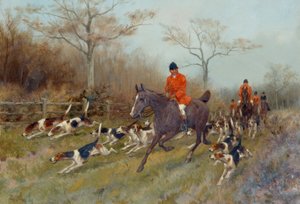 Jäger und Hunde in einer bewaldeten Landschaft von Thomas Blinks