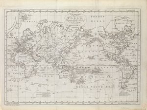 Weltkarte mit den Routen von Captain Cook