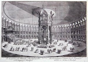 Die Innenansicht der Rotunde in den Ranelagh Gardens mit der Gesellschaft beim Frühstück, aus John Stowe