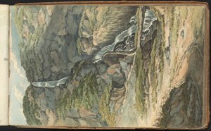 Album mit Landschafts- und Figurenstudien. Ein Wasserfall