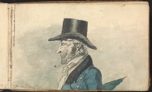 Album mit Landschafts- und Figurenstudien: Profil eines Mannes mit Regenschirm