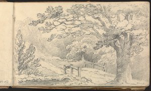Album mit Landschafts- und Figurenstudien: Ländliche Landschaft mit einer Brücke