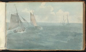 Album mit Landschafts- und Figurenstudien: Drei Schiffe auf See