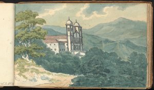 Album mit Landschafts- und Figurenstudien: Villa in den Bergen