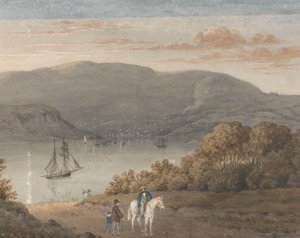 Port Louis von La Petite Montagne (Dämmerung) mit einem Reiter und Figuren im Vordergrund