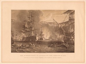 Die Bombardierung von Algier durch Lord Exmouth im Jahr 1816, 1878 von Thomas Brown