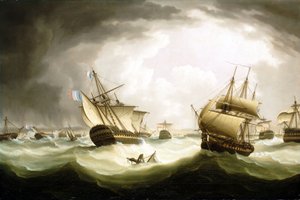 Die Schlacht von Trafalgar, 21. Oktober 1805, Ende der Aktion, frühes 19. Jahrhundert von Thomas Buttersworth