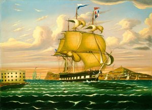 Paketschiff passiert Castle Williams, New Yorker Hafen, Mitte des 19. Jahrhunderts von Thomas Chambers