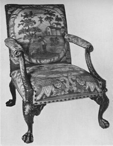 Chippendale-Mahagoni-Armstuhl mit Nadelarbeits-Polsterung