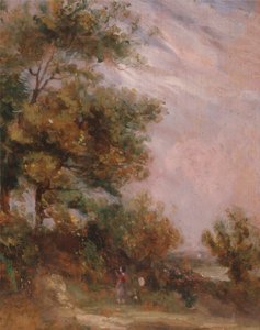Landschaft mit Bäumen und einer Figur