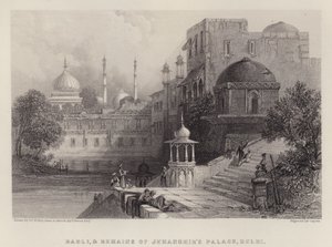 Baoli und Überreste von Jehanghirs Palast, Delhi von Thomas Colman (after) Dibdin
