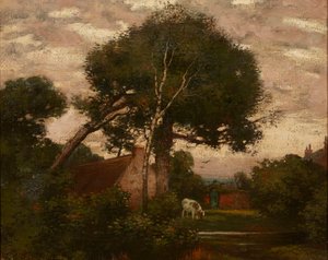 Landschaft mit Vieh am Wasser