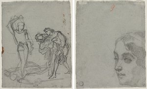 Duell nach dem Maskenball (recto); Kopf einer Frau (verso)