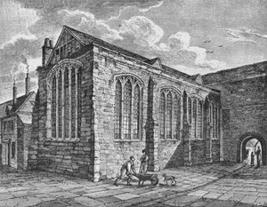 Nordostansicht der Kapelle der Heiligen Dreifaltigkeit, Leadenhall, City of London, um 1825
