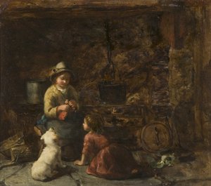 Hütteninterieur mit zwei Kindern, ca. 1850 von Thomas Faed
