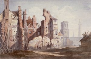 Abriss alter Häuser in der Nähe von Walbrook für die King William Street, City of London, 1834 von Thomas Faed