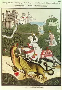 St. Georg und der Drache, nach einem Originalgemälde in der Kapelle der Dreifaltigkeit in Stratford Upon Avon, Warwickshire, 1804