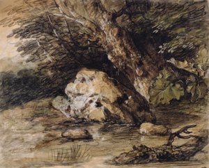 Hügelige Landschaft mit Figuren, die sich einer Brücke nähern, ca. 1763