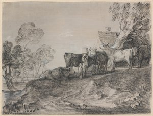 Landschaft mit Vieh bei einem Cottage von Thomas Gainsborough
